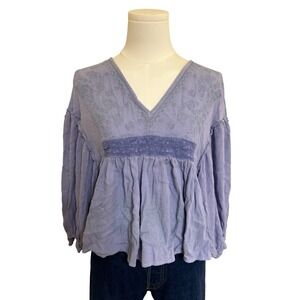 American Eagle Lavender Embroidered Lace Trim Babydoll Blouse Swiss Dot Small
